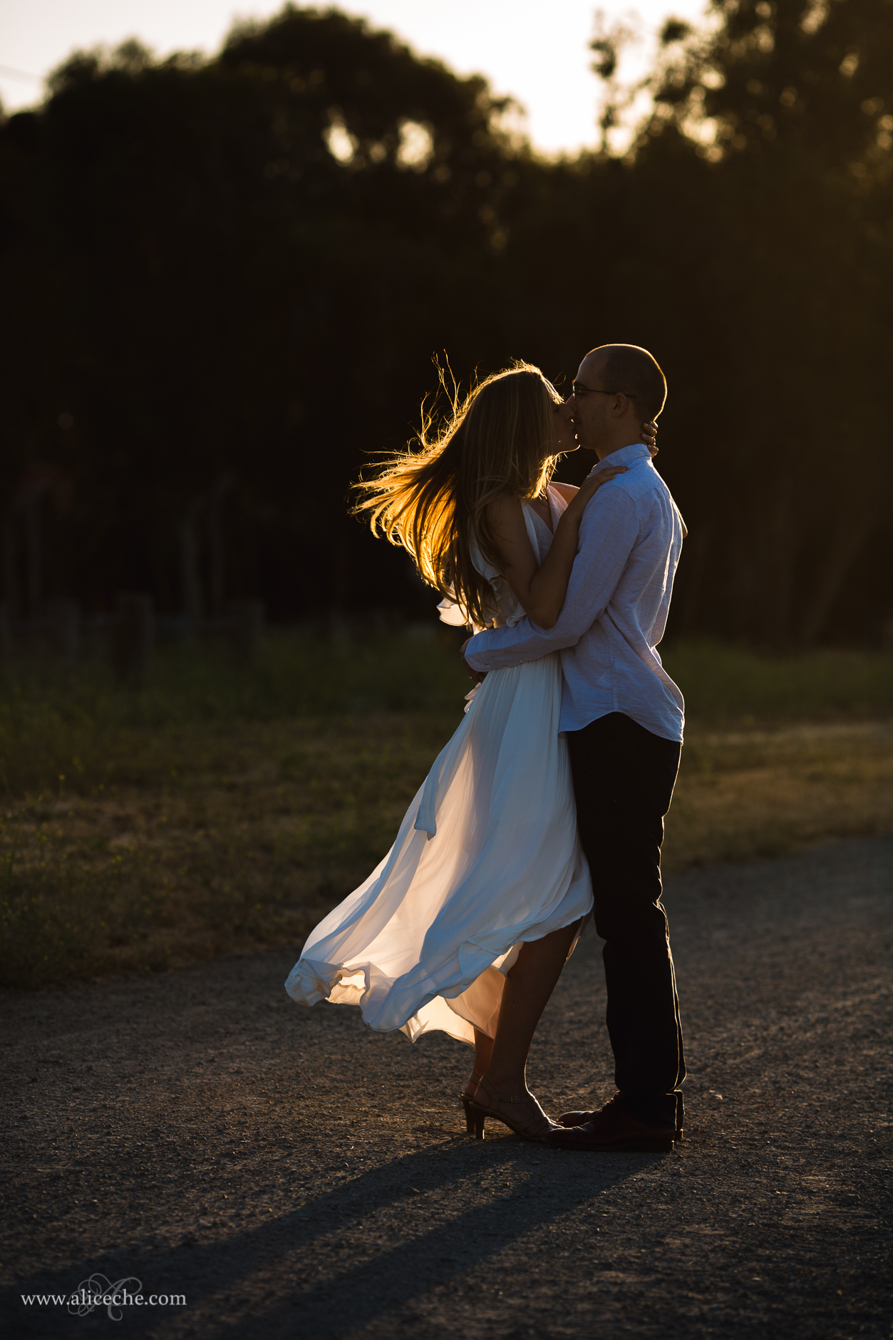 Palo Alto Engagement Photographer Rimlit Couple Kissing