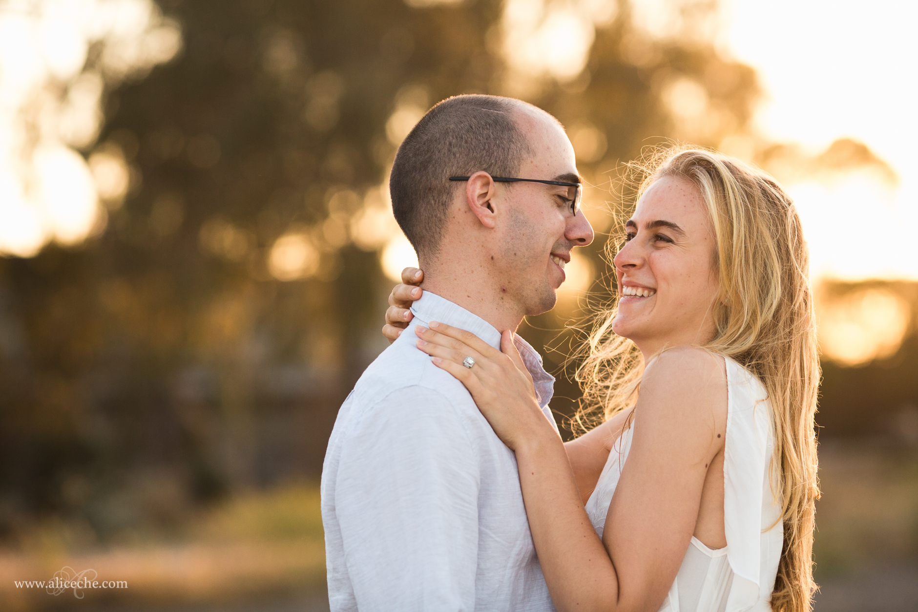 Palo Alto Engagement Photographer Laughing Couple in Golden Light