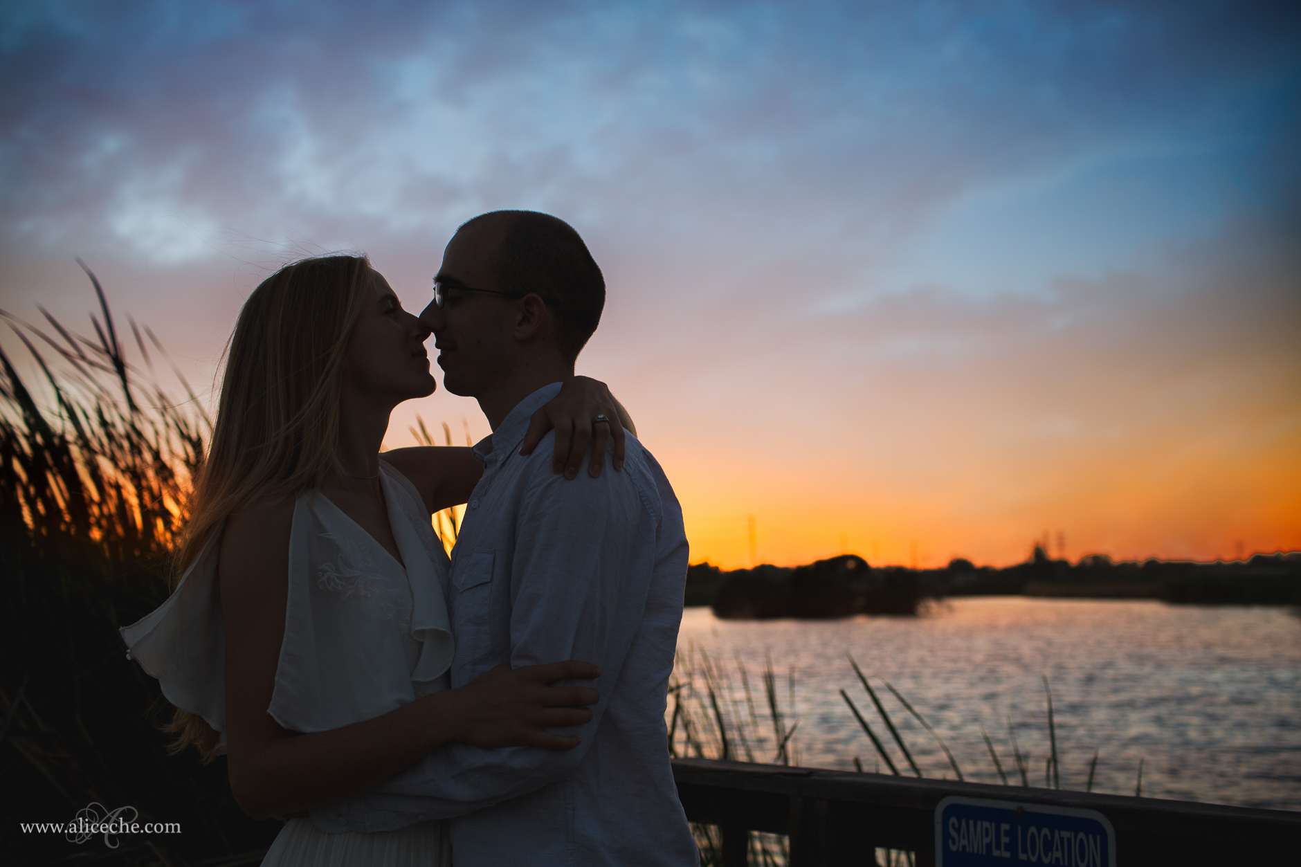 Palo Alto Engagement Photographer Couple Eskimo Kissing by Lake