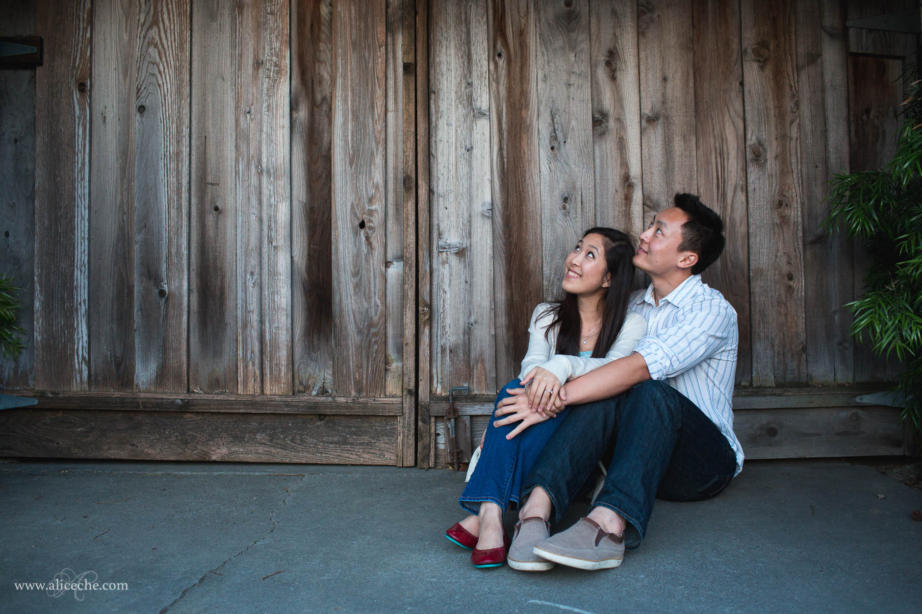 union-city-engagement-red-tieks-couple-looking-up-san-francisco-bay-area