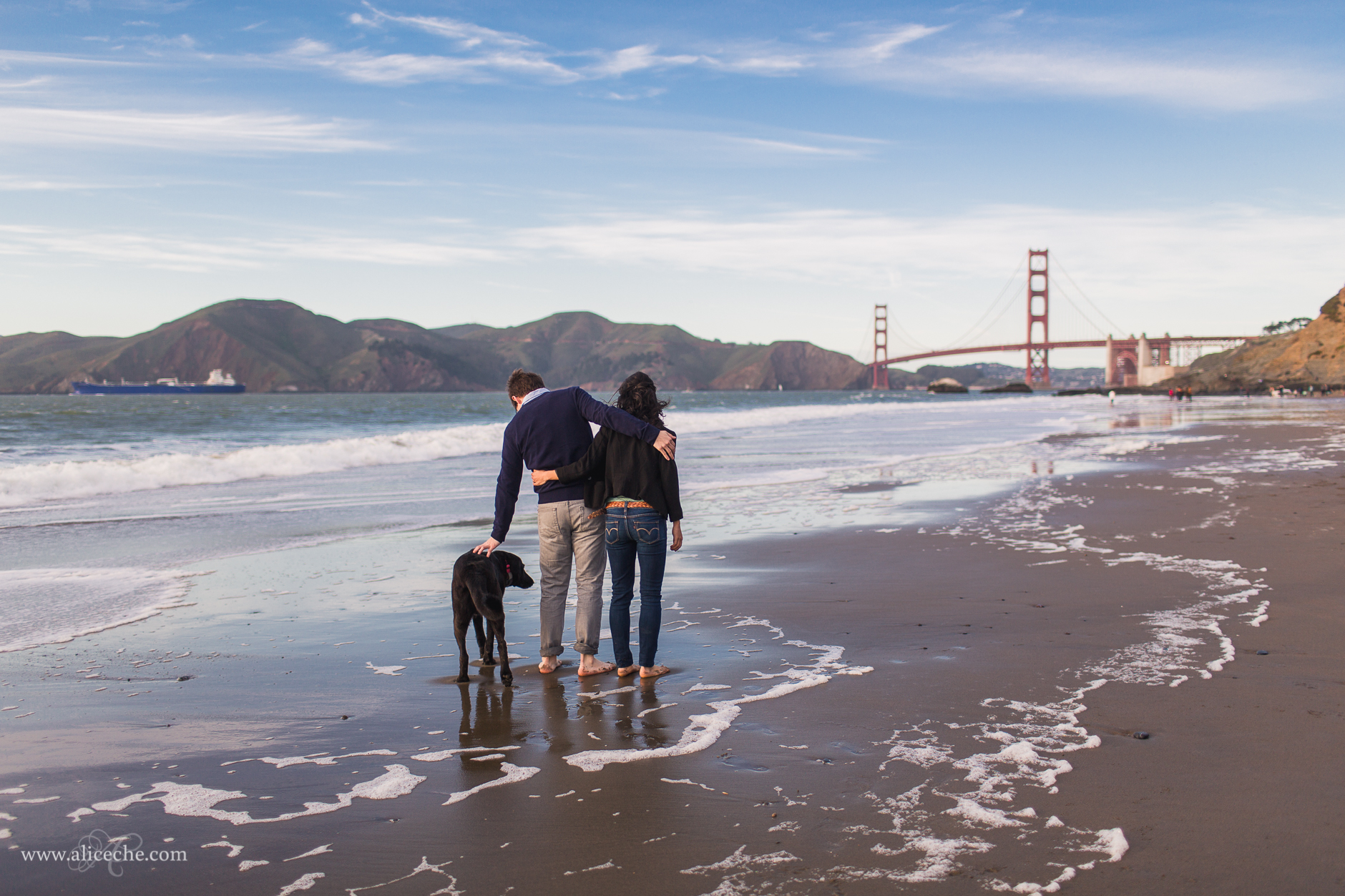 alice-che-photography-couple-walking-on-beach-with-dog-san-francisco-engagement