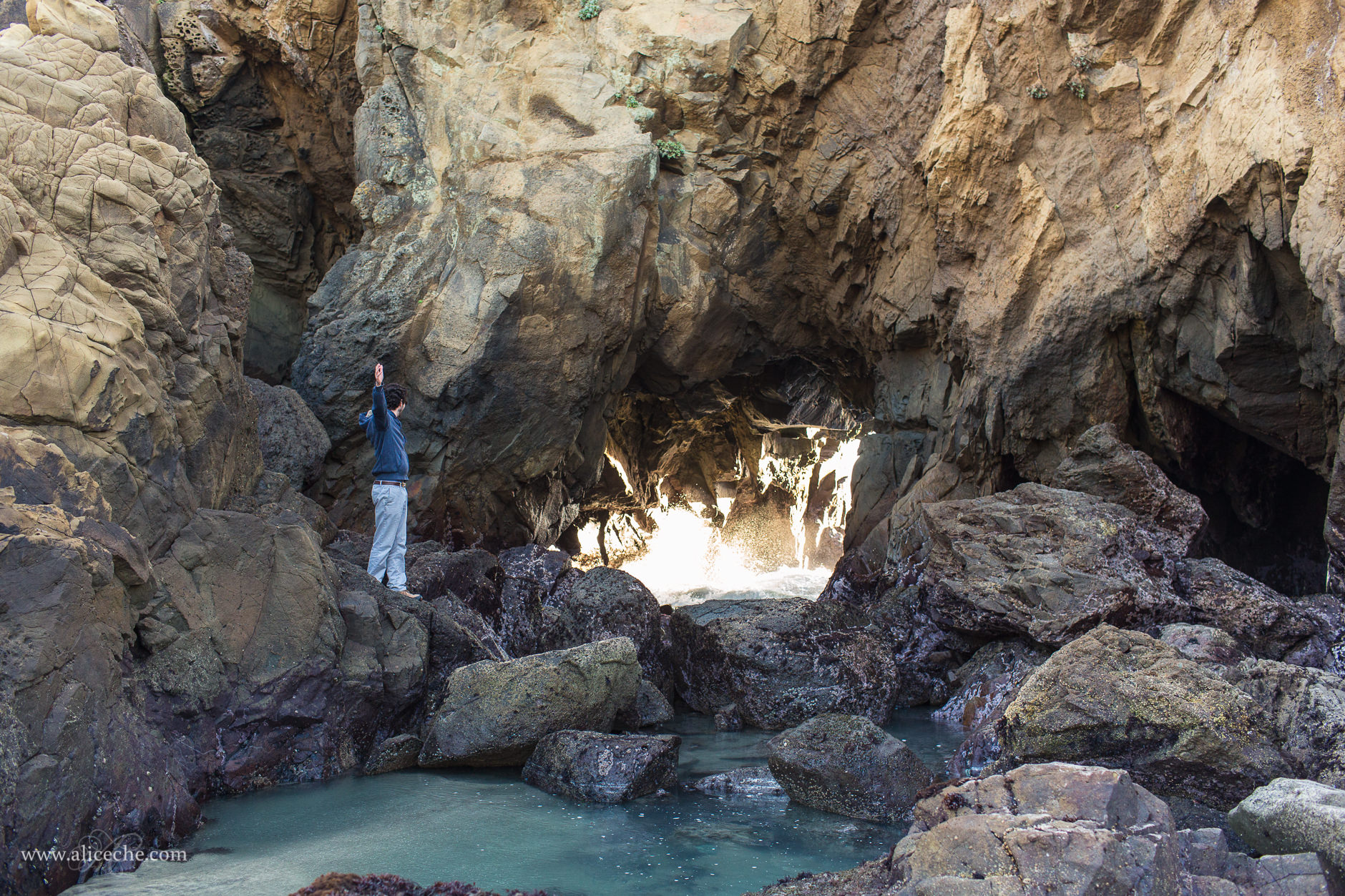 alice-che-photography-big-sur-pfieffer-beach-sam-in-front-of-cave