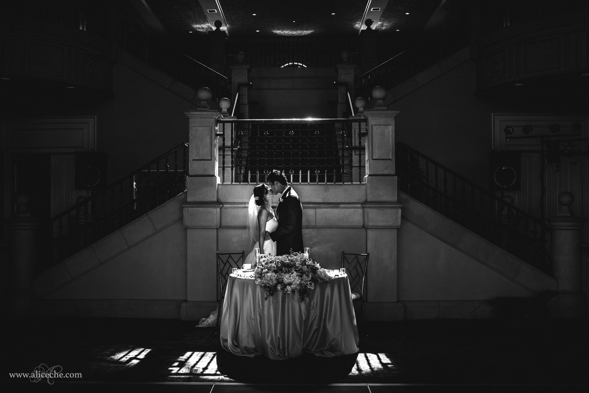beautiful pleasanton wedding ruby hill golf course stunning black and white bride and groom in front of stairs