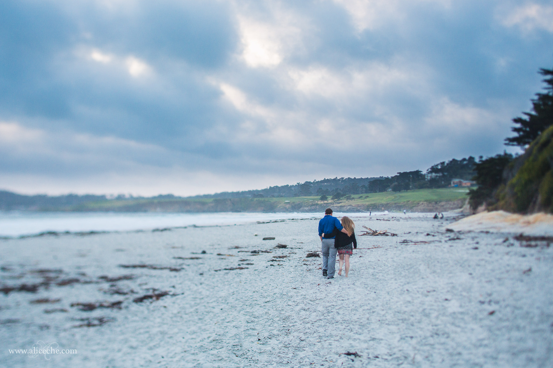 carmel beach proposal san francisco bay area photographer couple walking on the beach