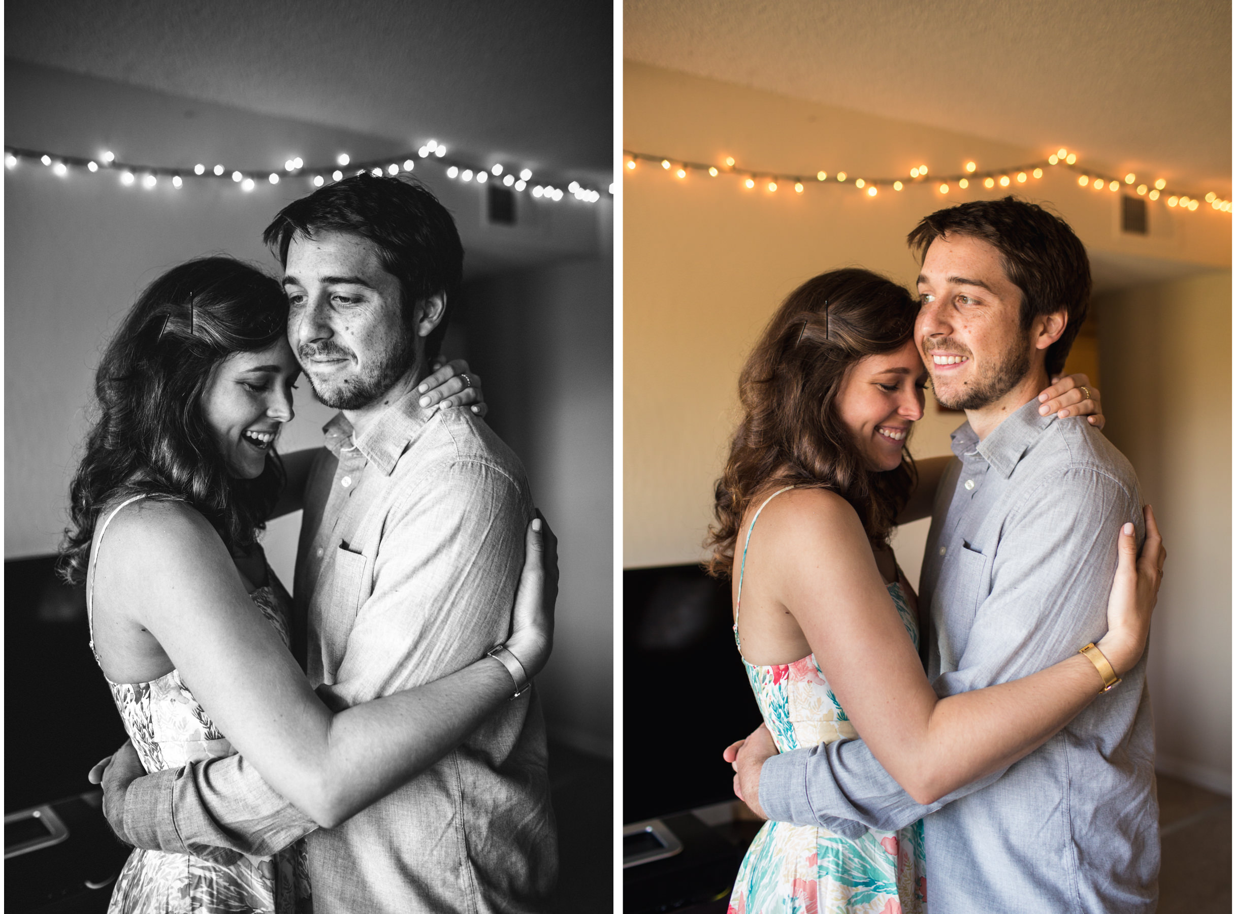 in-home San Carlos Engagement Session Twinkle Lights Dancing Couple San Francisco Bay Area Photographer
