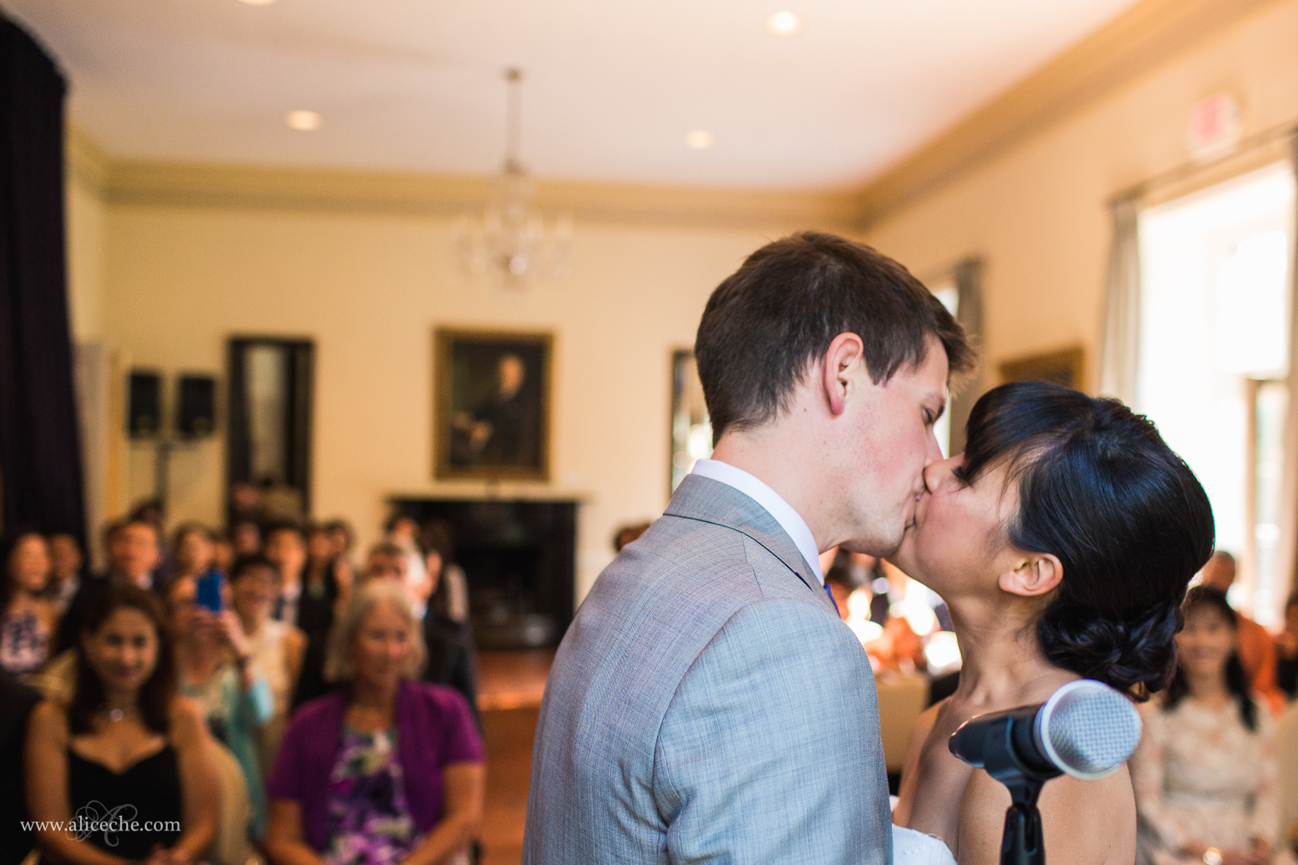 Rhode Island Wedding Destination Wedding Bride and Groom Kissing at Ceremony