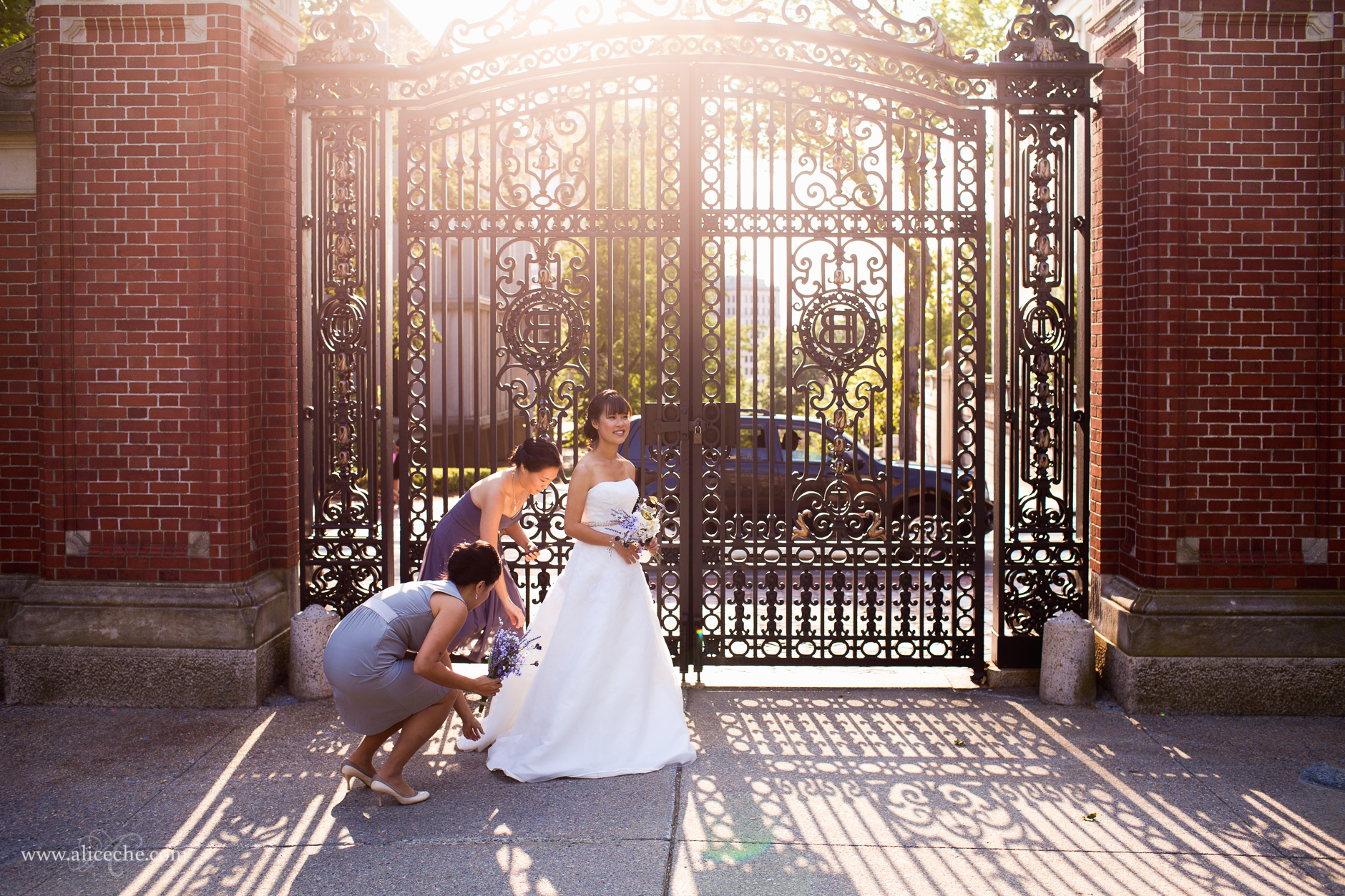 Rhode Island Wedding Destination Wedding Bride In Front of Brown Gates