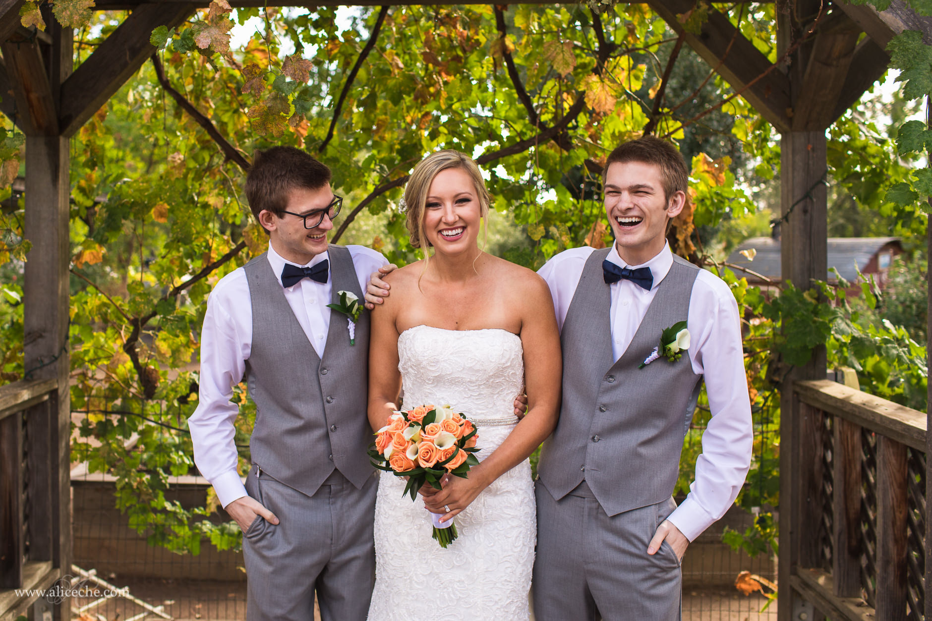 Loomis Flower Farm Wedding Bride and brothers