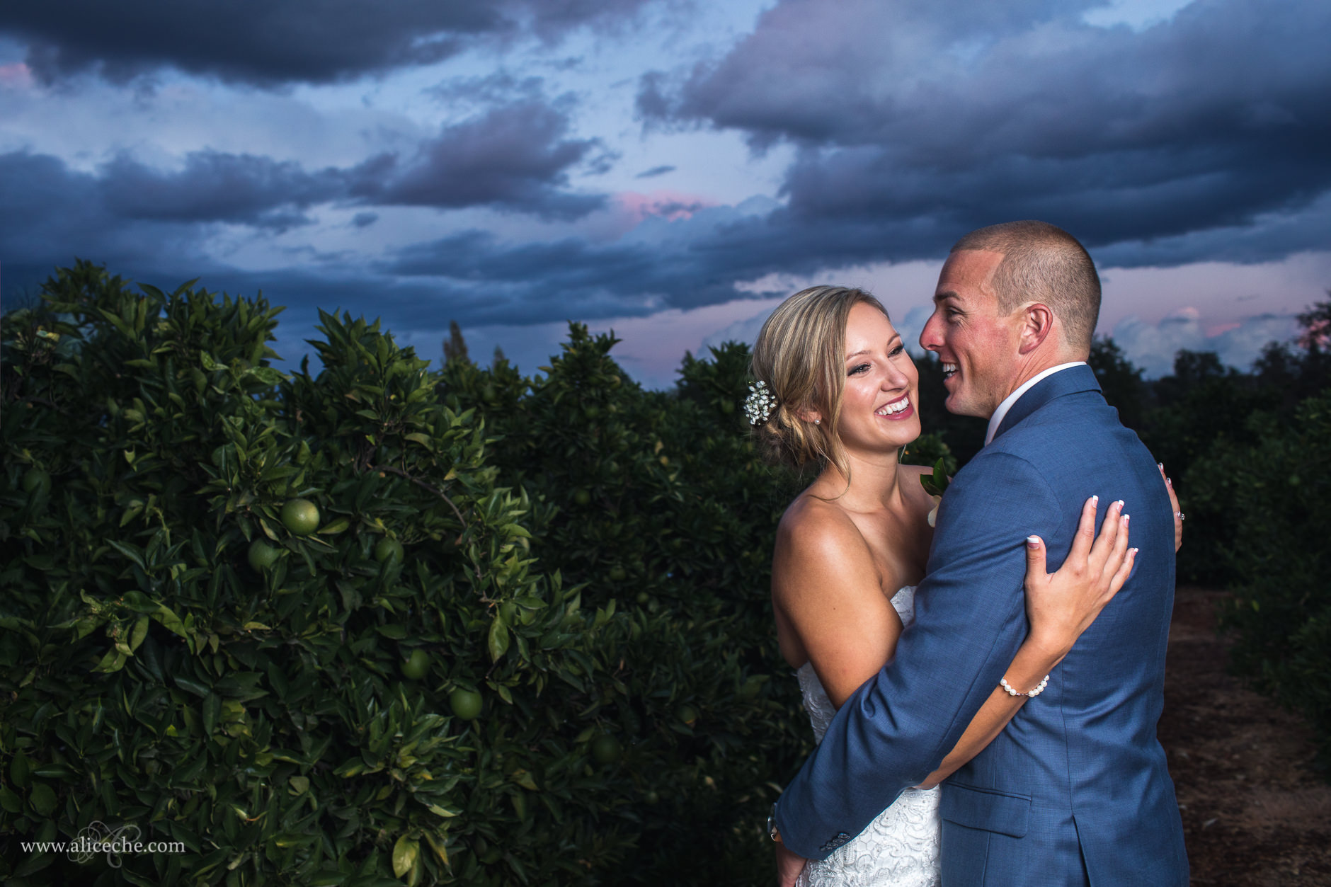 Loomis Flower Farm Wedding San Francisco Photographer Hugging Couple under gorgeous stormy sky