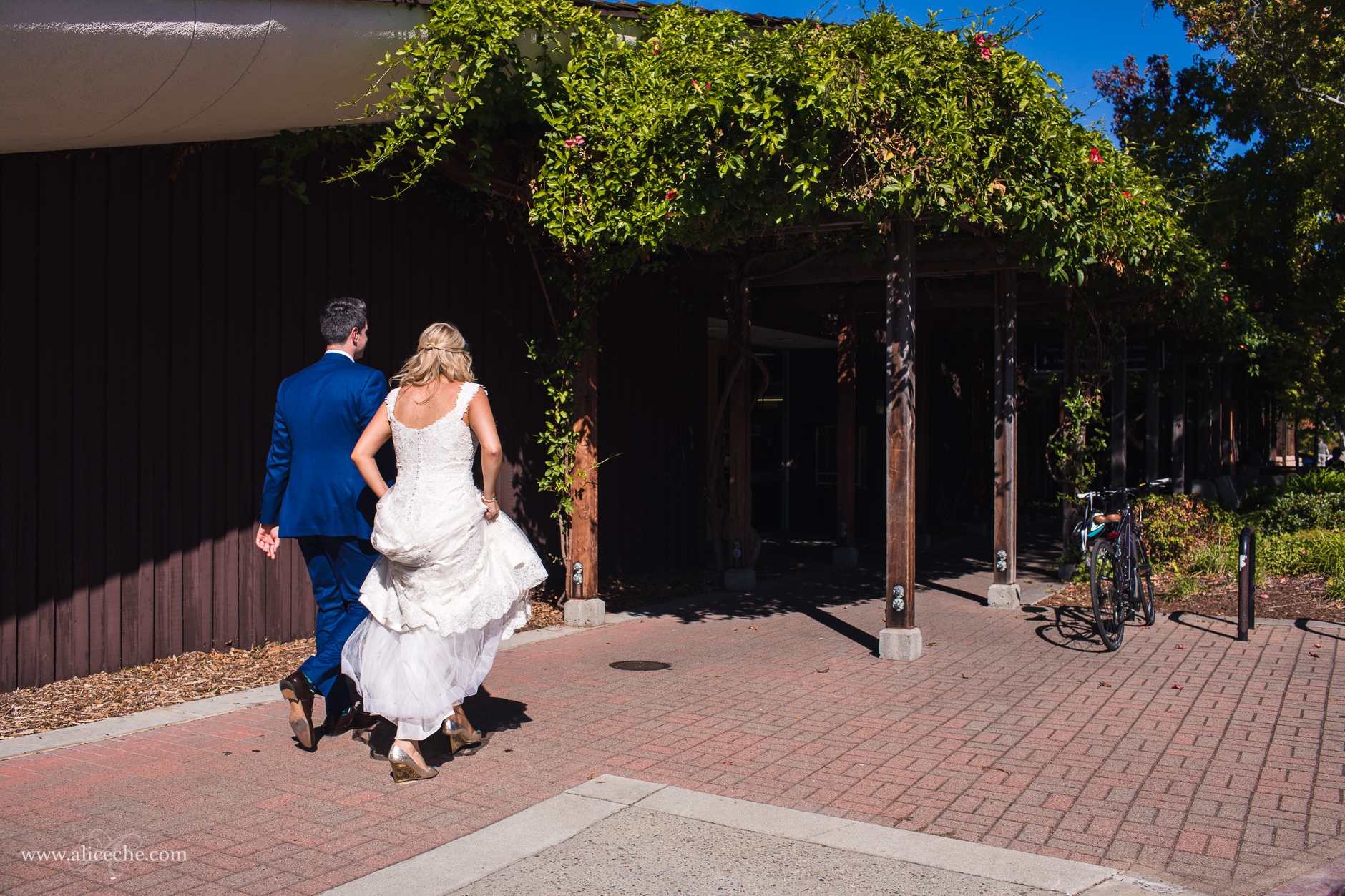 Los Altos History Museum Wedding Bride and Groom walking to venue