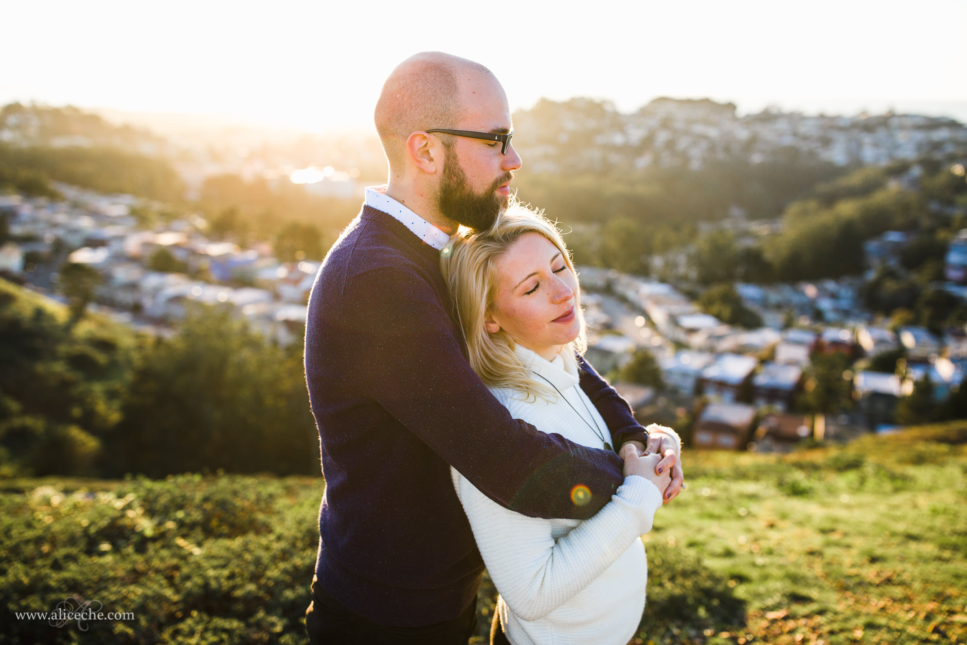 Twin Peaks Engagement Session San Francisco Photographer Peaceful Couple at Sunset