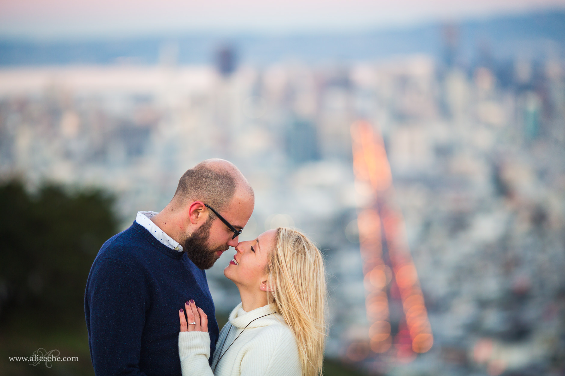 Twin Peaks Engagement Session San Francisco Photographer Gorgeous Couple at Sunset above City