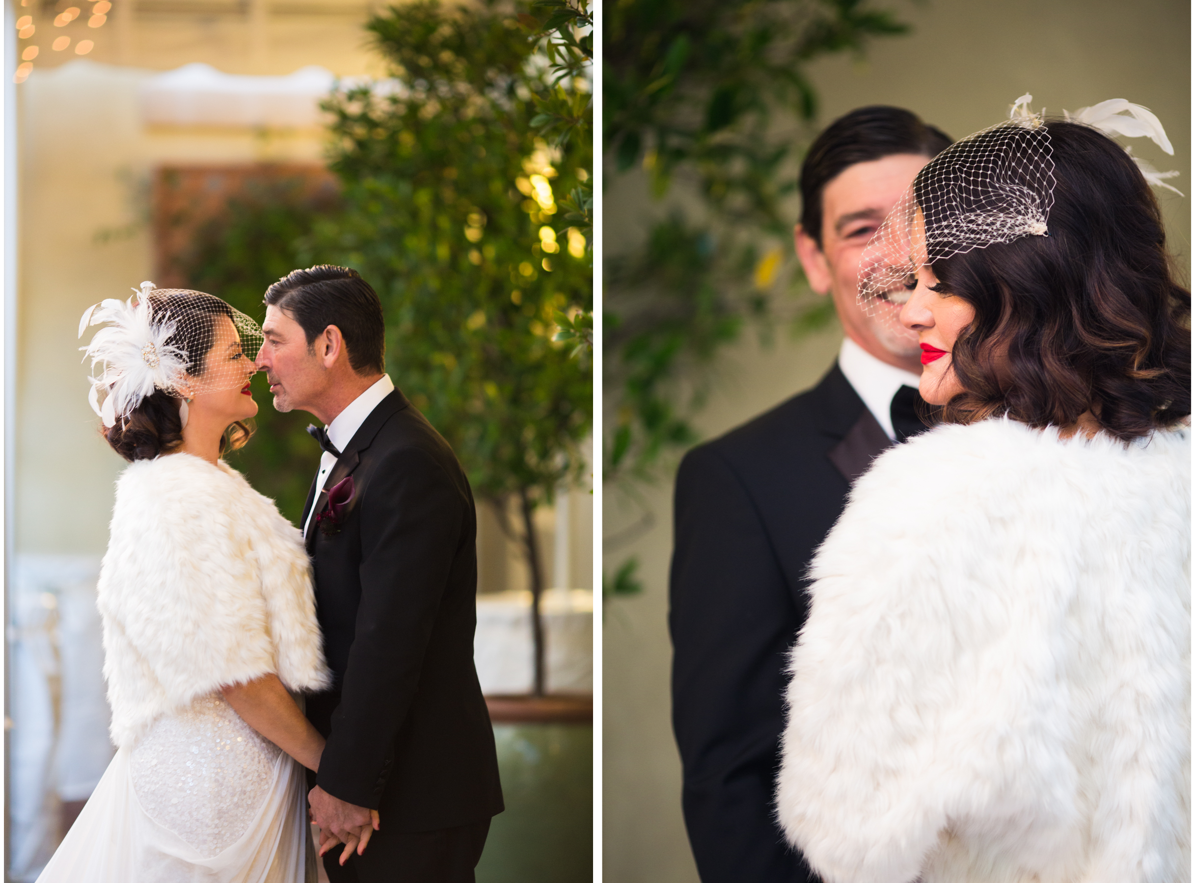 New Year's Eve Wedding Hotel Shattuck Plaza Bridal Portraits with string lights
