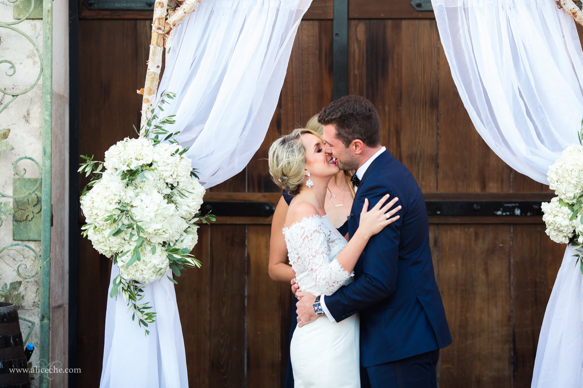 Viansa Winery Sonoma Wedding First Kiss during Ceremony