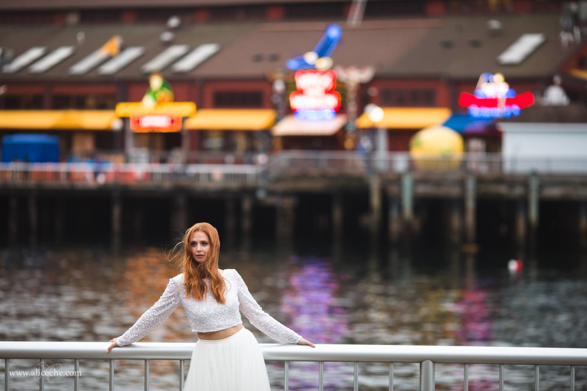 Bride with Red Hair on the Waterfront