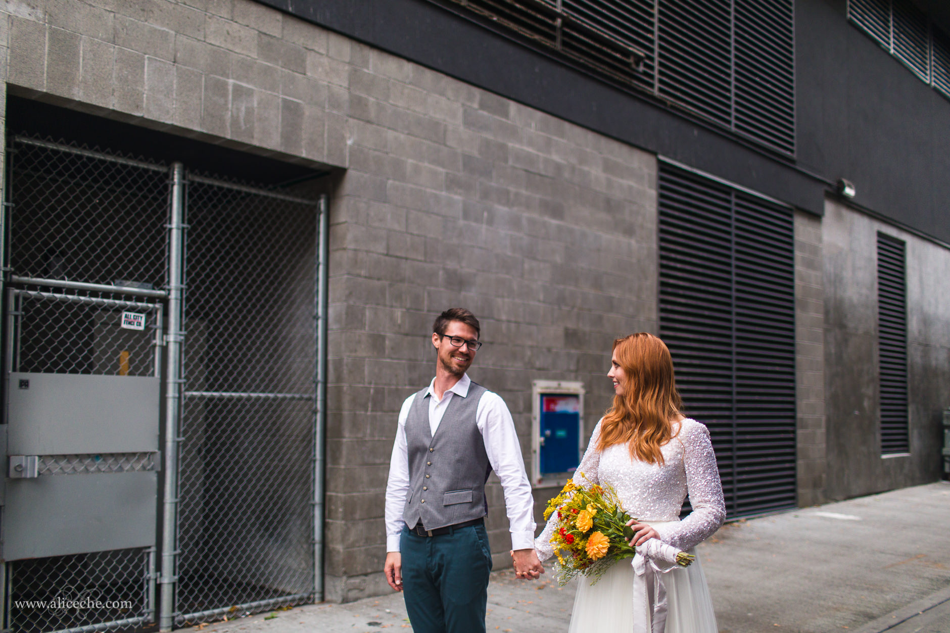 Seattle Styled Shoot Bride and Groom in Alley