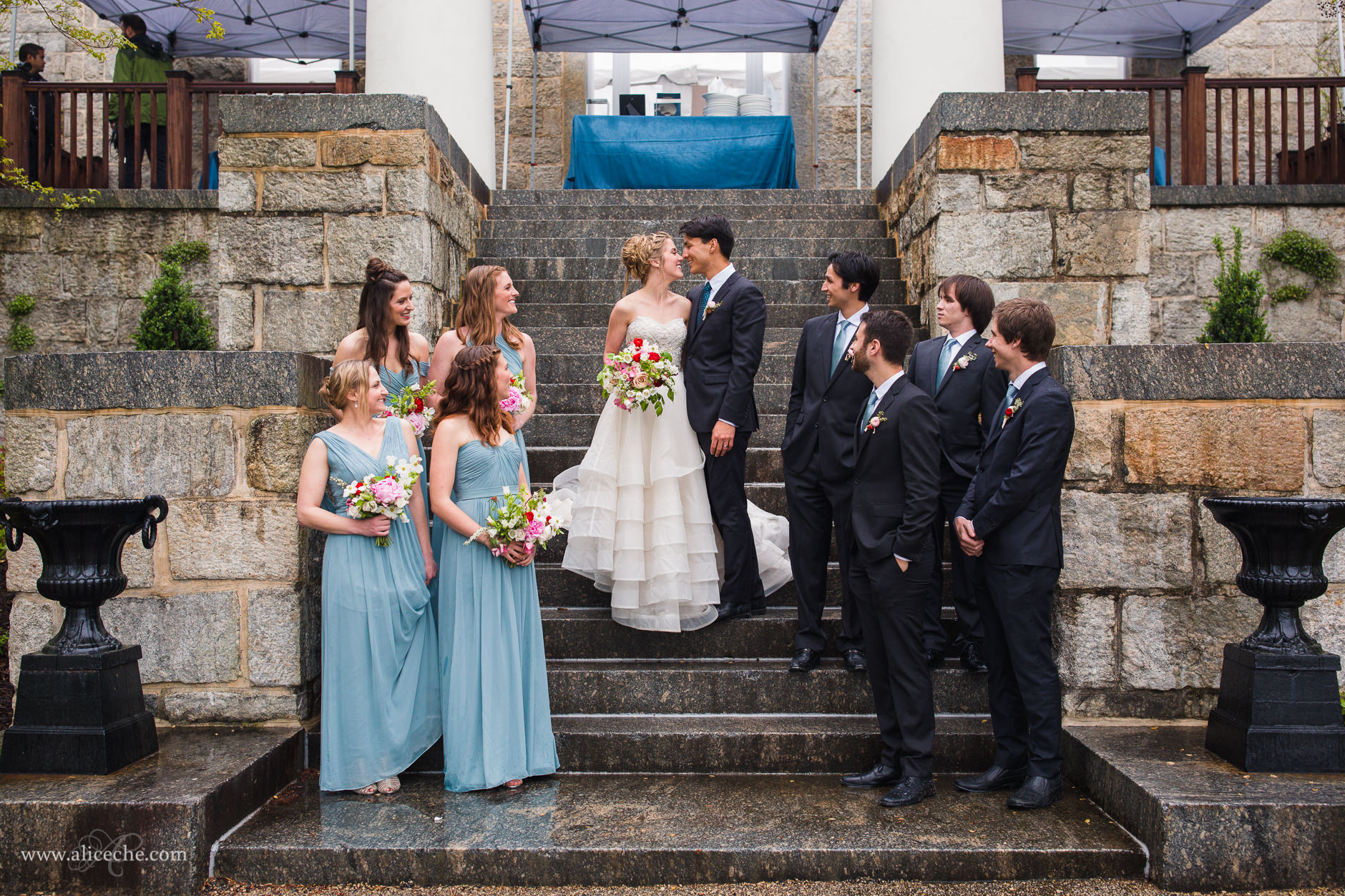 Bridal Party photos on the main steps of PFI in Ellicott City, MD