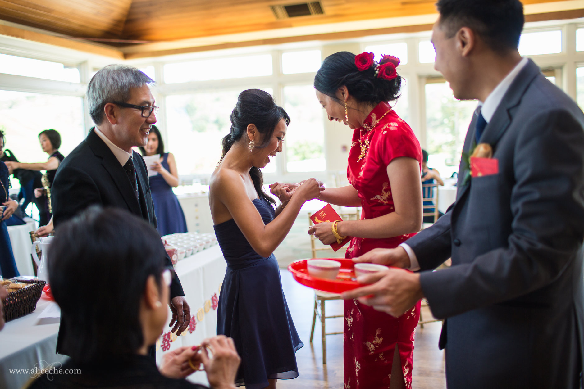 Bride and Groom at Chinese Tea Ceremony for San Jose Golf Course wedding
