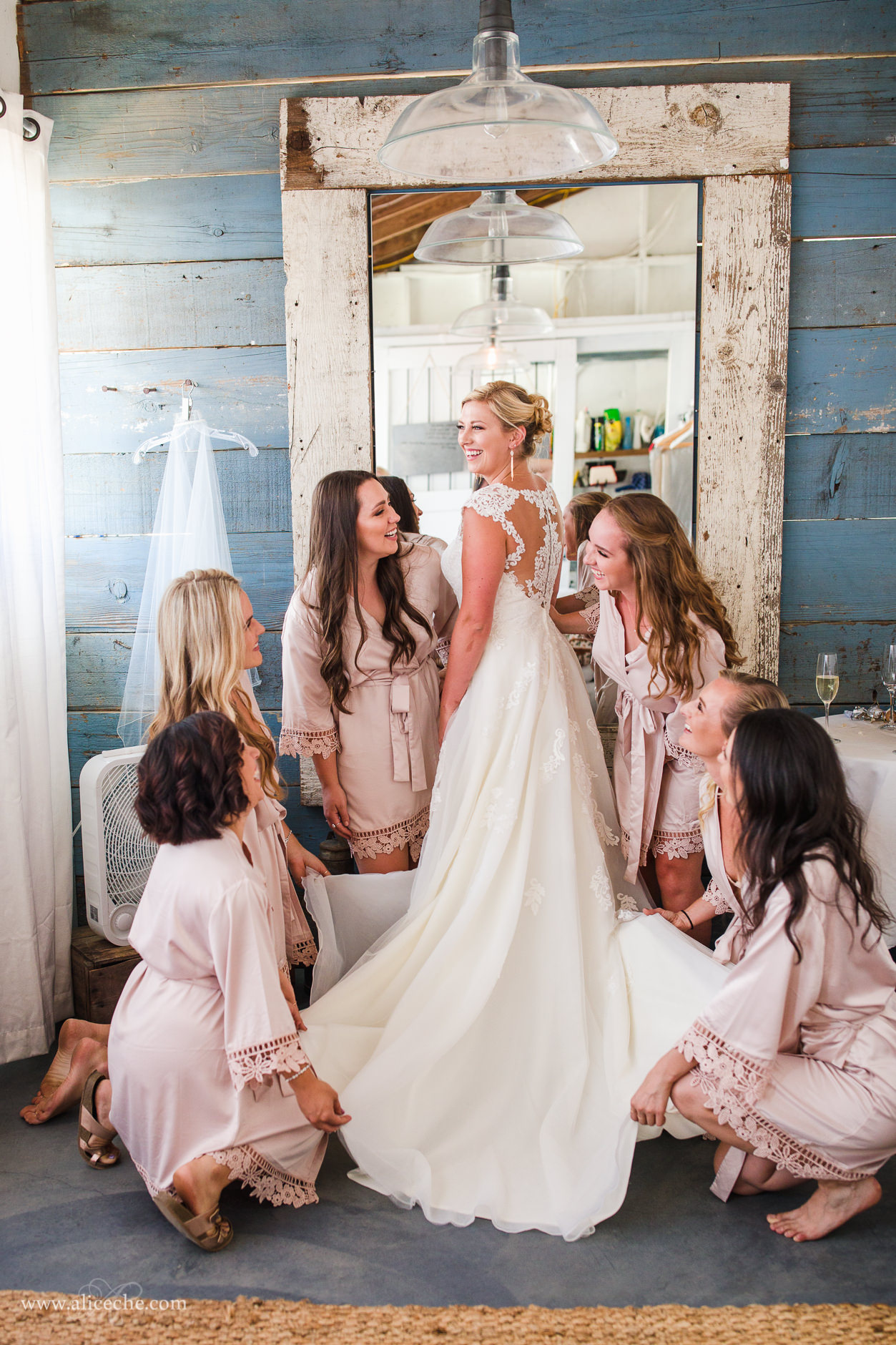 bride and bridesmaids getting ready at French Oak Ranch