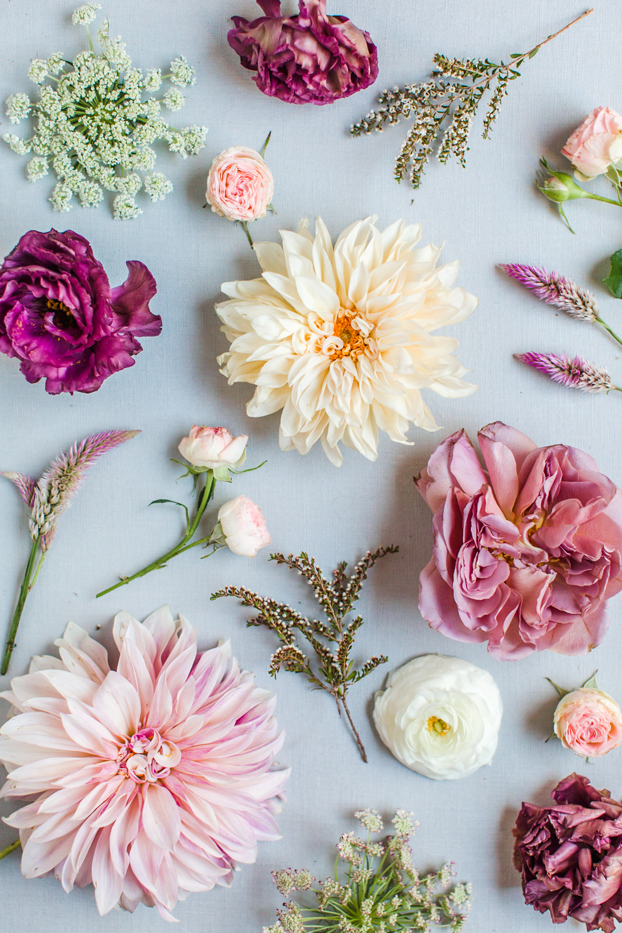 Bouquet flat lay by Alice Che Photography