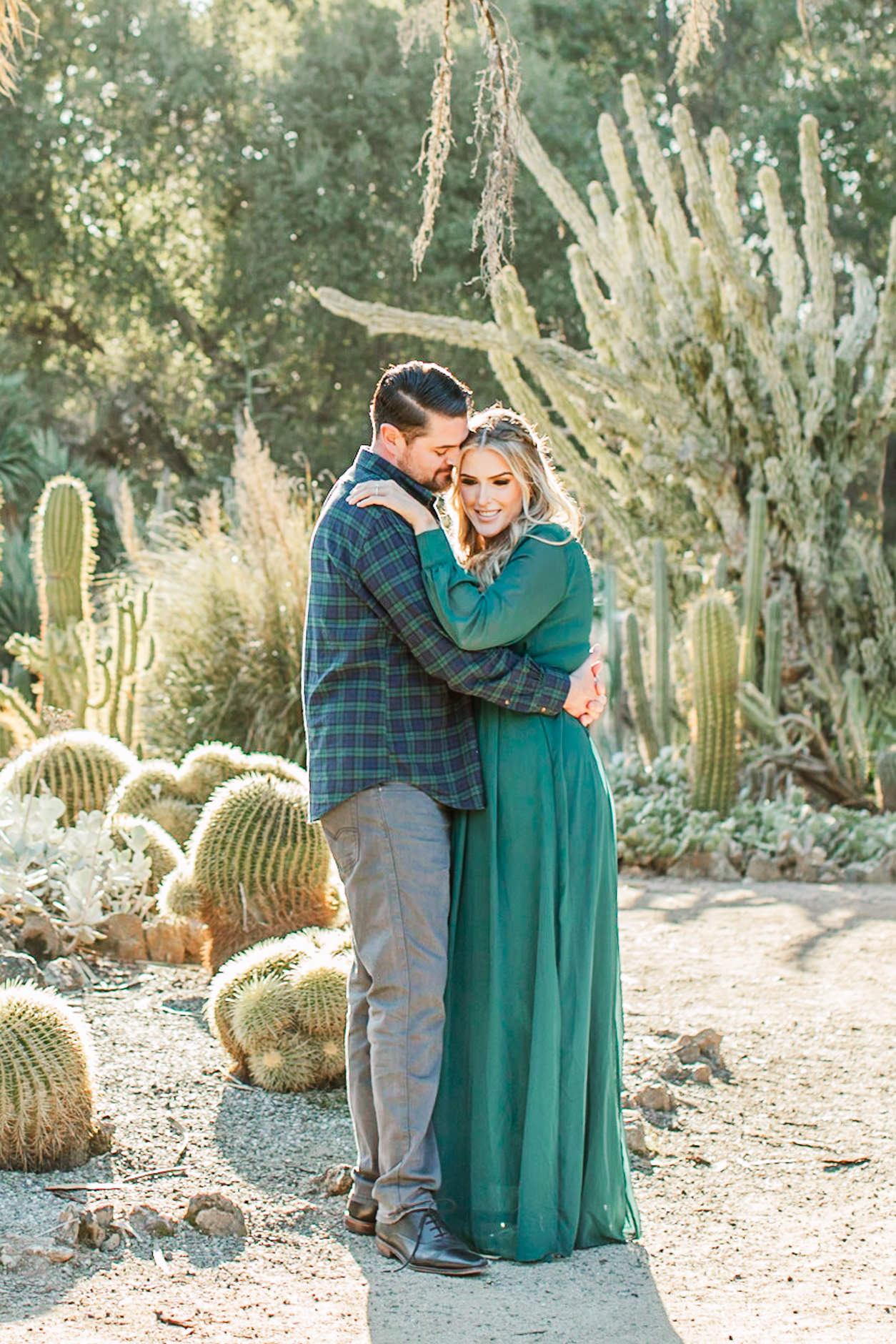 Palo Alto Engagement Session at Arizona Cactus Garden Engaged Couple in front of the cacti