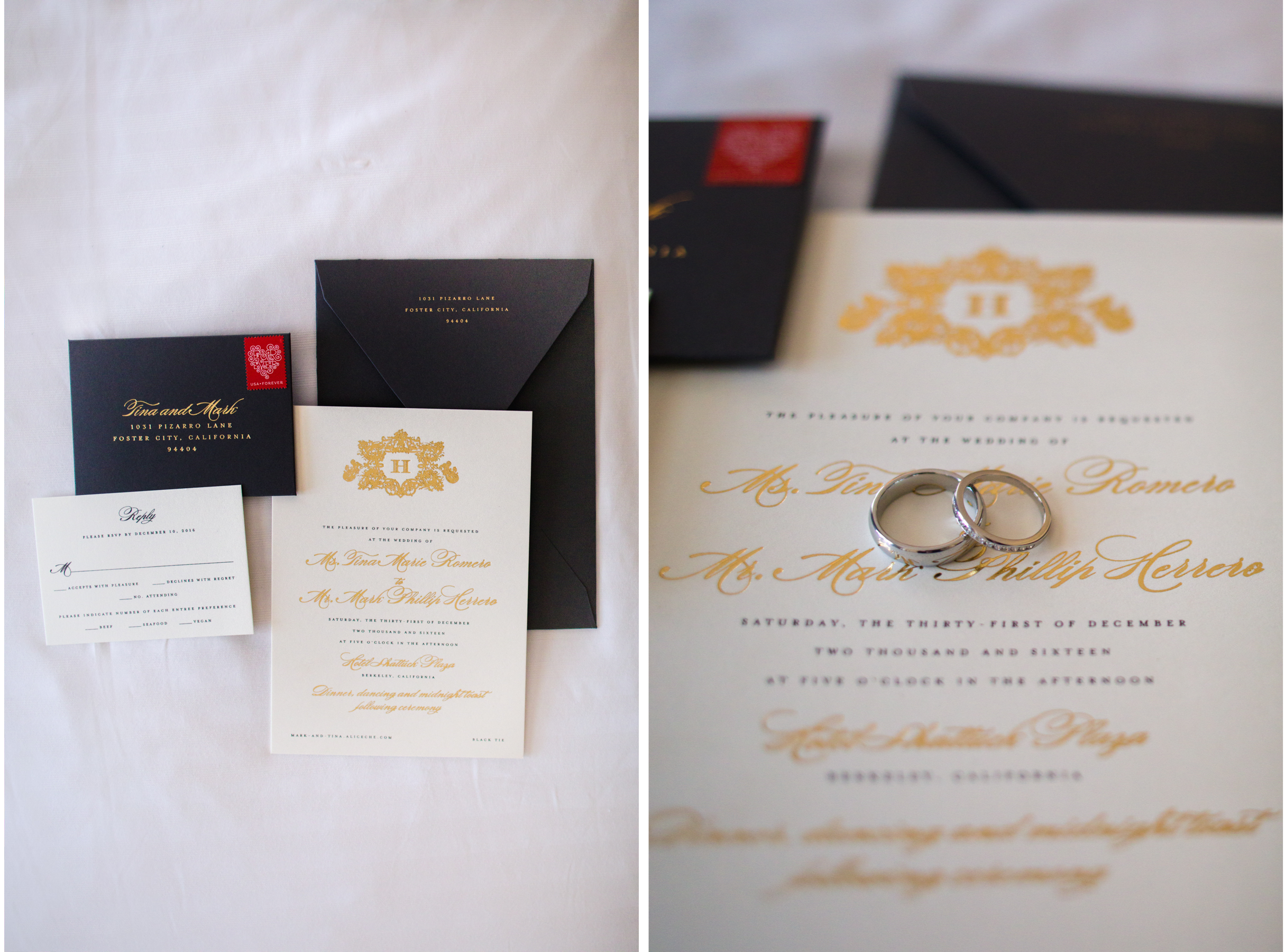 Elegant Black, White and Gold Wedding Invitation Suite