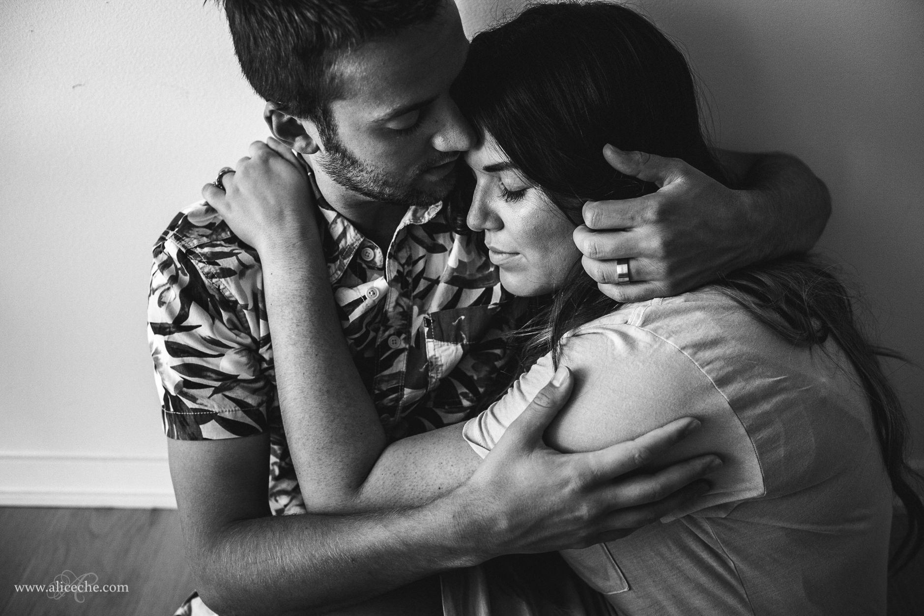 San Francisco Wedding Photographer Intimate Black and White photo of couple hugging