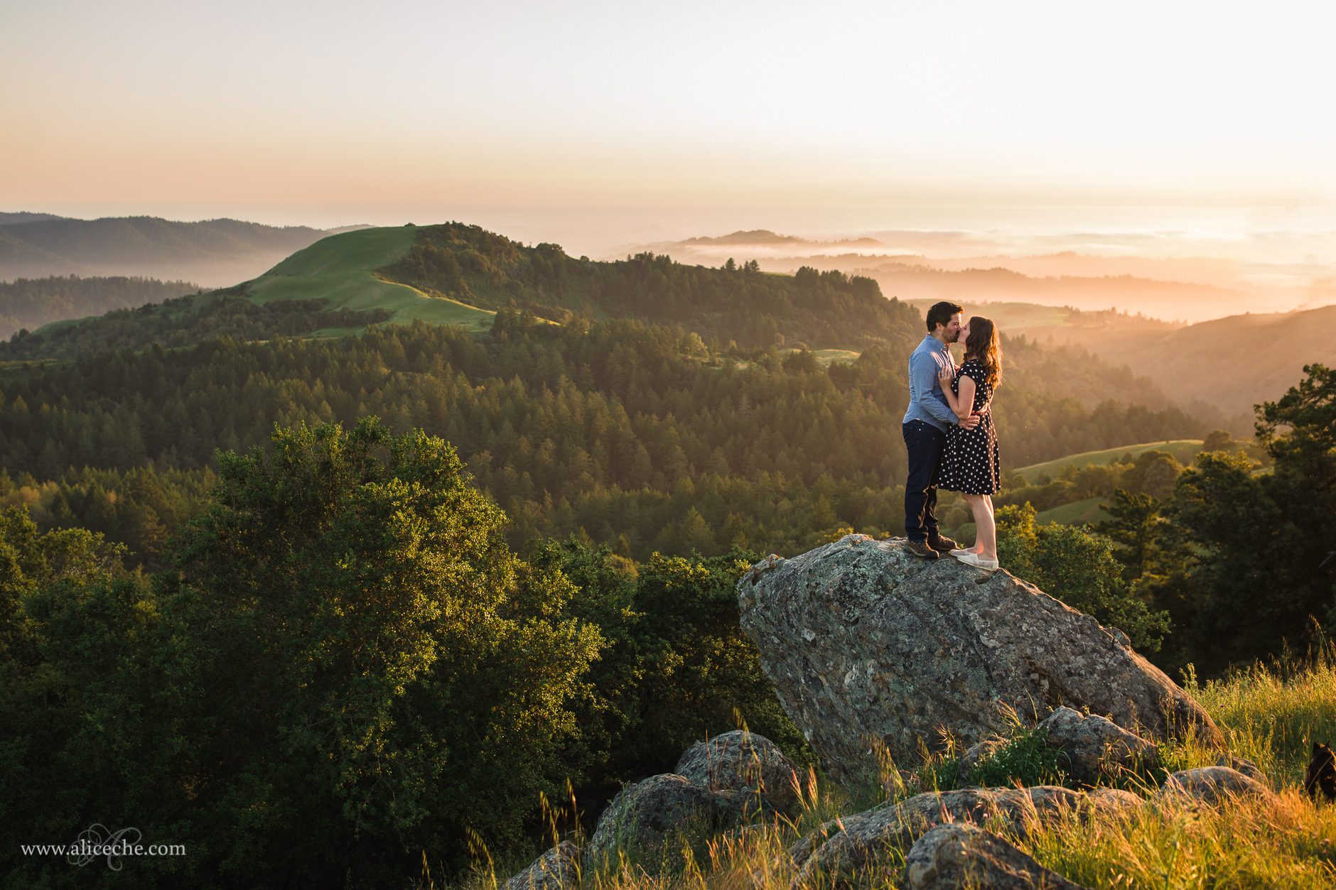 Bay Area Engagement Session at Sunset above misty hills