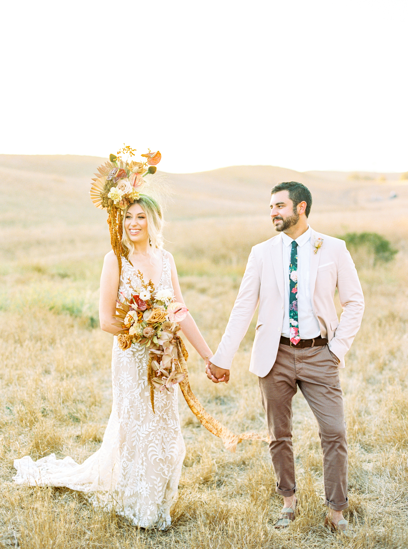 Bride and groom sunset portraits at Reinstein Ranch wedding in golden hills
