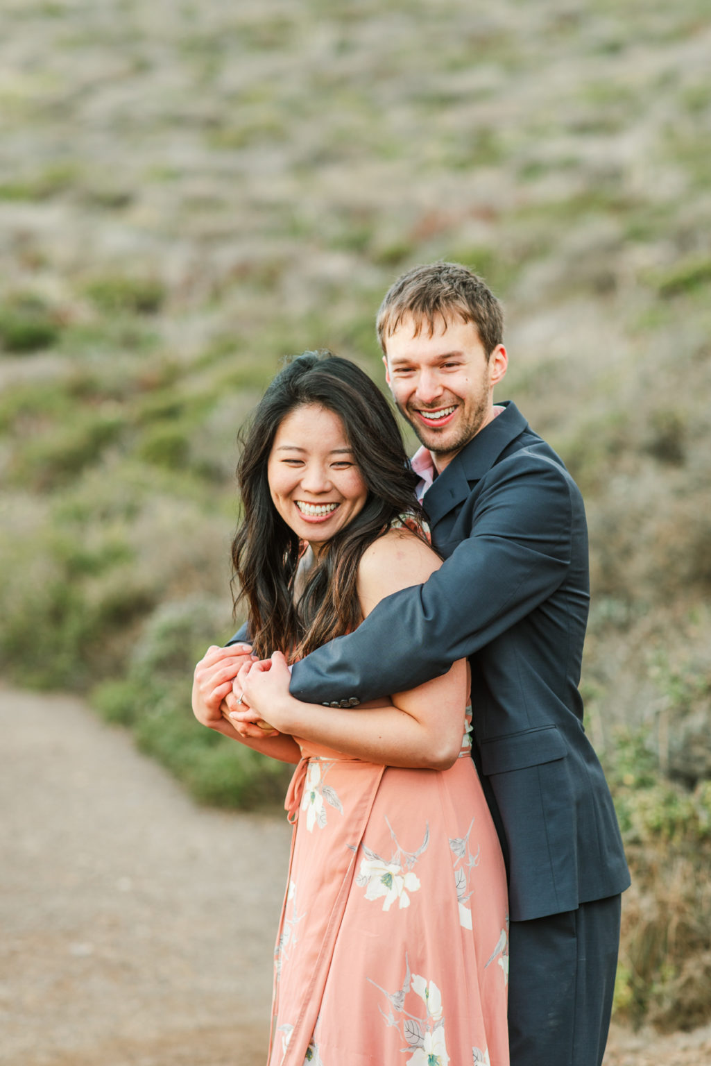 Bay Area engagement photos on the coastal hills and beach